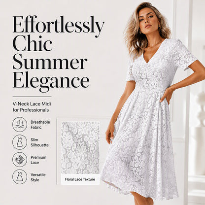 Women's Elegant V-Neck Lace Dress