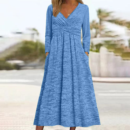 Women's Wrap V Neck Dress with Pockets