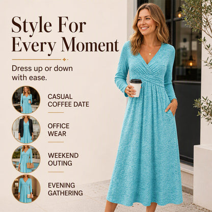 Women's Wrap V Neck Dress with Pockets