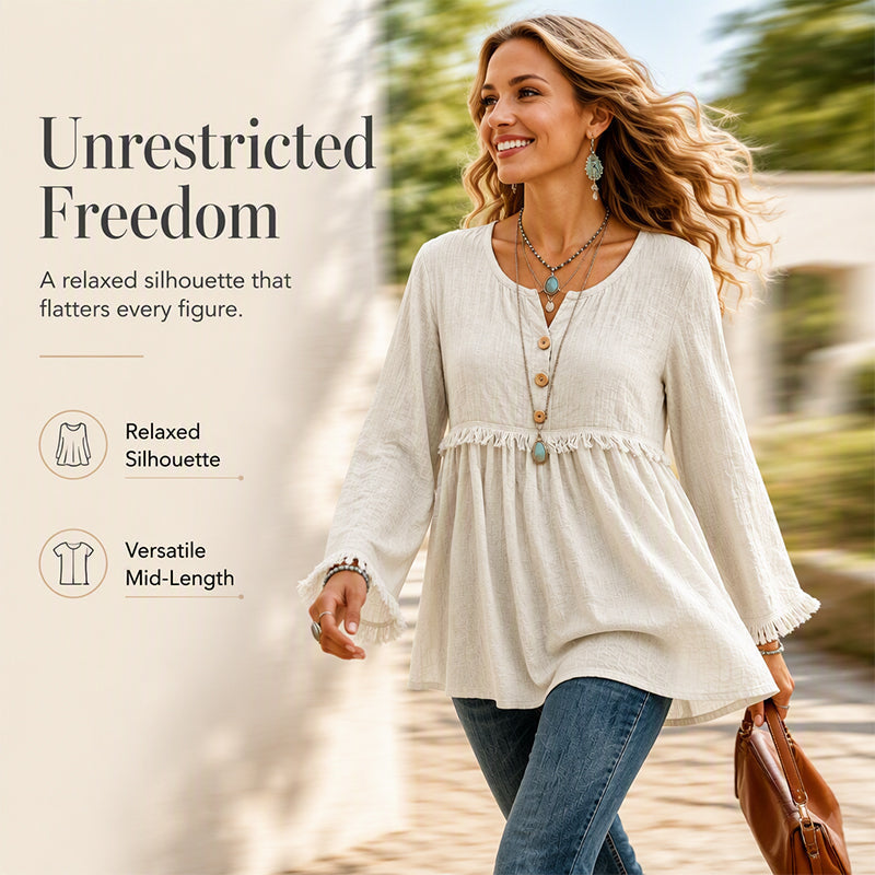 🌸💖Women's Casual Loose Long Sleeve Fringe Top