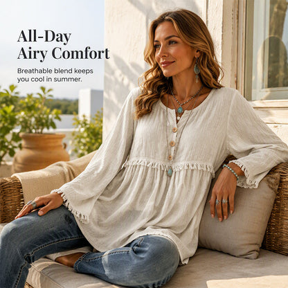 🌸💖Women's Casual Loose Long Sleeve Fringe Top