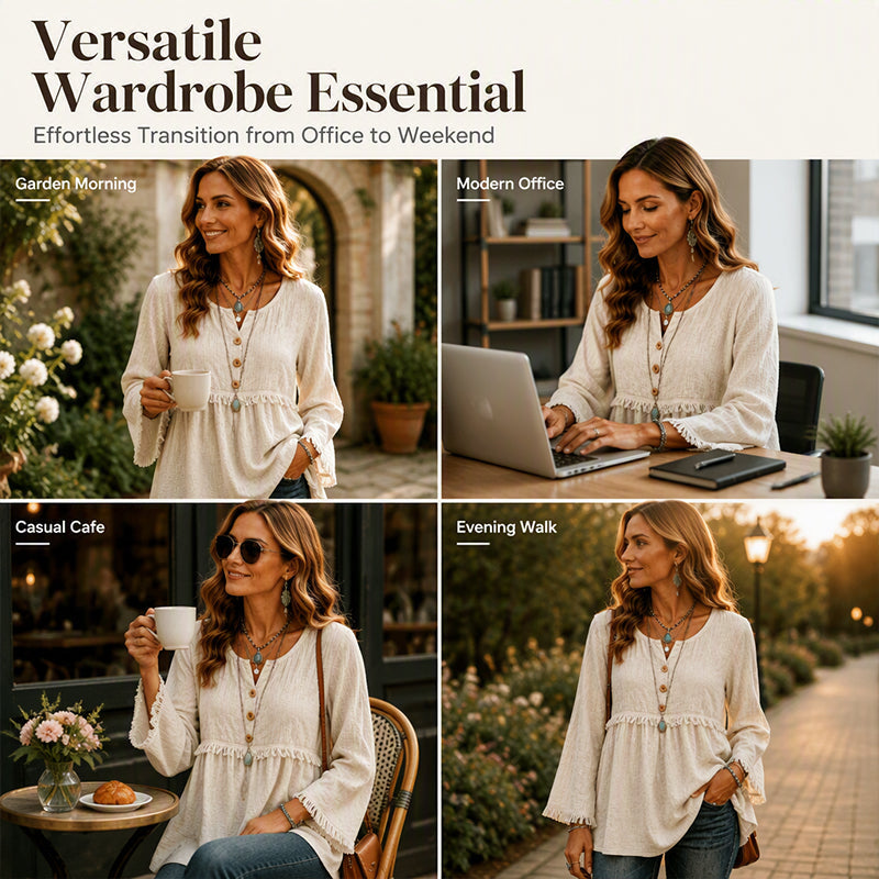 🌸💖Women's Casual Loose Long Sleeve Fringe Top