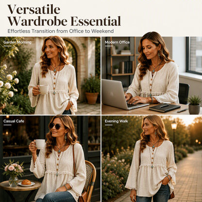 🌸💖Women's Casual Loose Long Sleeve Fringe Top