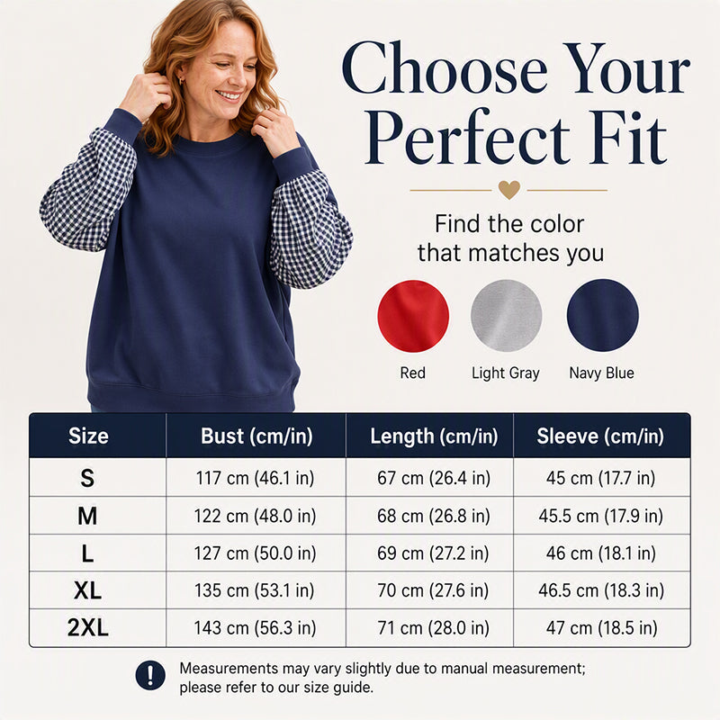 Women's Loose Crew Neck Patchwork Plaid Top