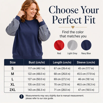 Women's Loose Crew Neck Patchwork Plaid Top