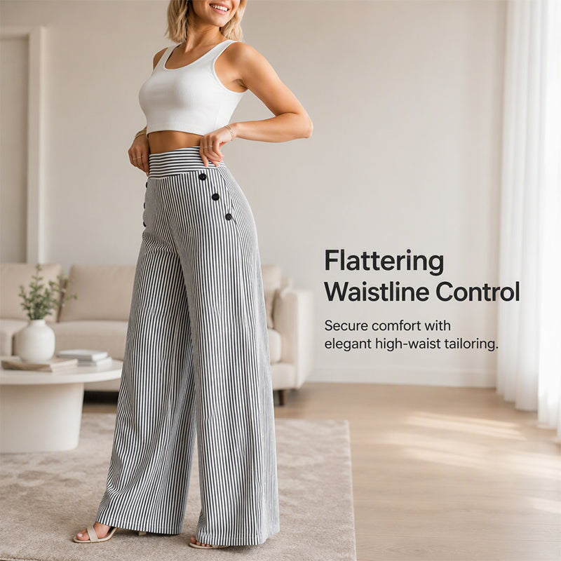 High-Waist Striped Wide-Leg Trousers
