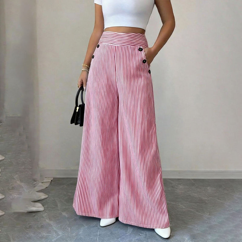 High-Waist Striped Wide-Leg Trousers