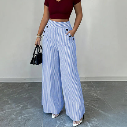 High-Waist Striped Wide-Leg Trousers