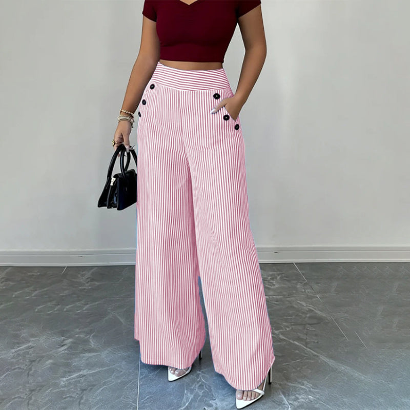 High-Waist Striped Wide-Leg Trousers