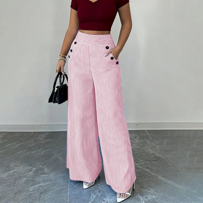 High-Waist Striped Wide-Leg Trousers