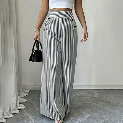 High-Waist Striped Wide-Leg Trousers