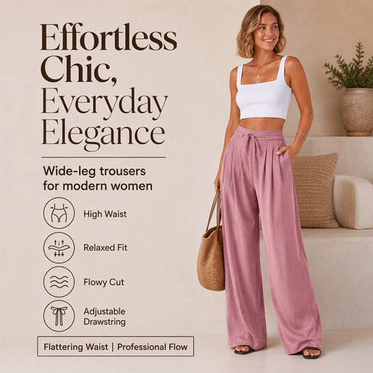 Women's Casual Flowy Pleated Wide-Leg Pants