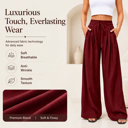 Women's Casual Flowy Pleated Wide-Leg Pants