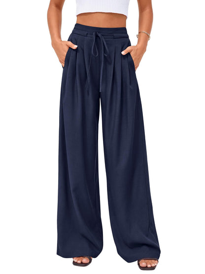 Women's Casual Flowy Pleated Wide-Leg Pants
