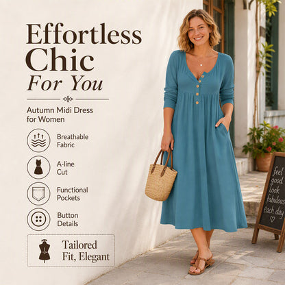 🌸💖Women's V-Neck Button Pleated Dress