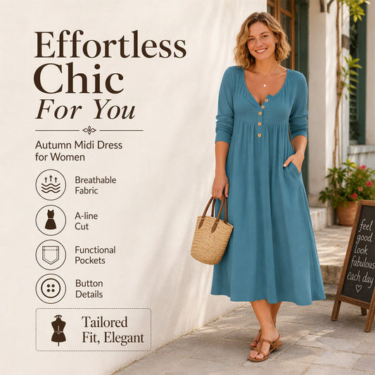 🌸💖Women's V-Neck Button Pleated Dress