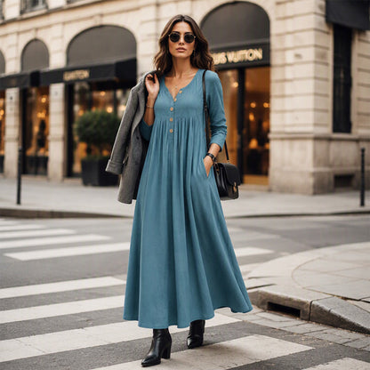 🌸💖Women's V-Neck Button Pleated Dress