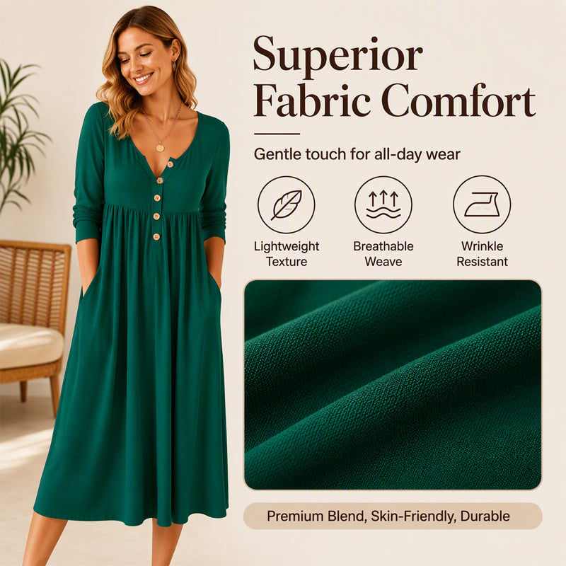🌸💖Women's V-Neck Button Pleated Dress