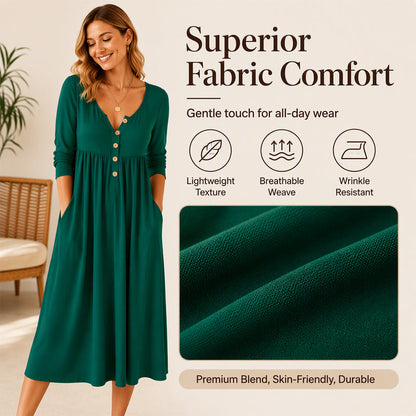 🌸💖Women's V-Neck Button Pleated Dress