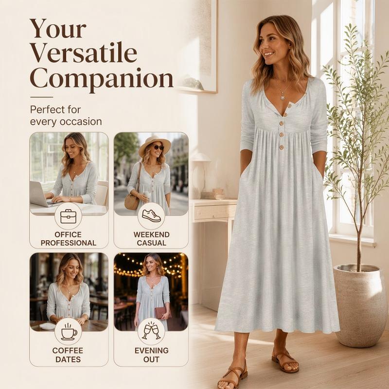 🌸💖Women's V-Neck Button Pleated Dress