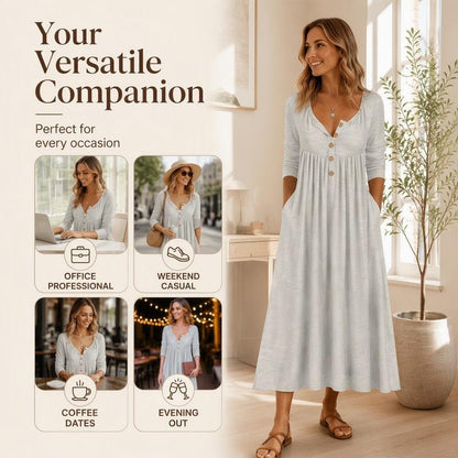 🌸💖Women's V-Neck Button Pleated Dress