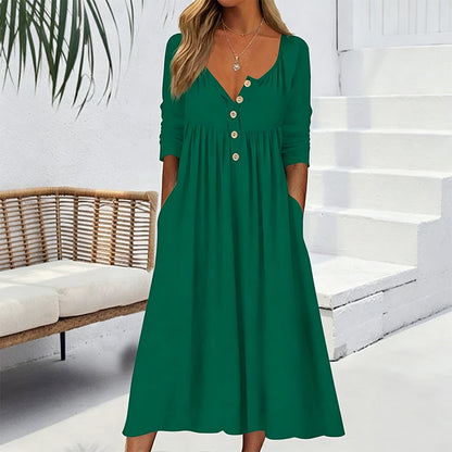 🌸💖Women's V-Neck Button Pleated Dress