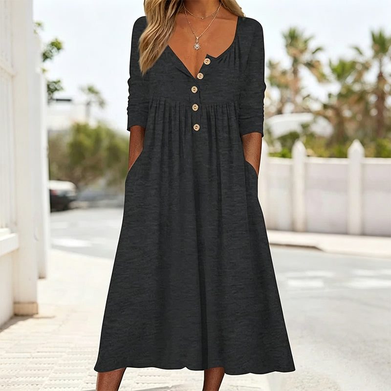 🌸💖Women's V-Neck Button Pleated Dress