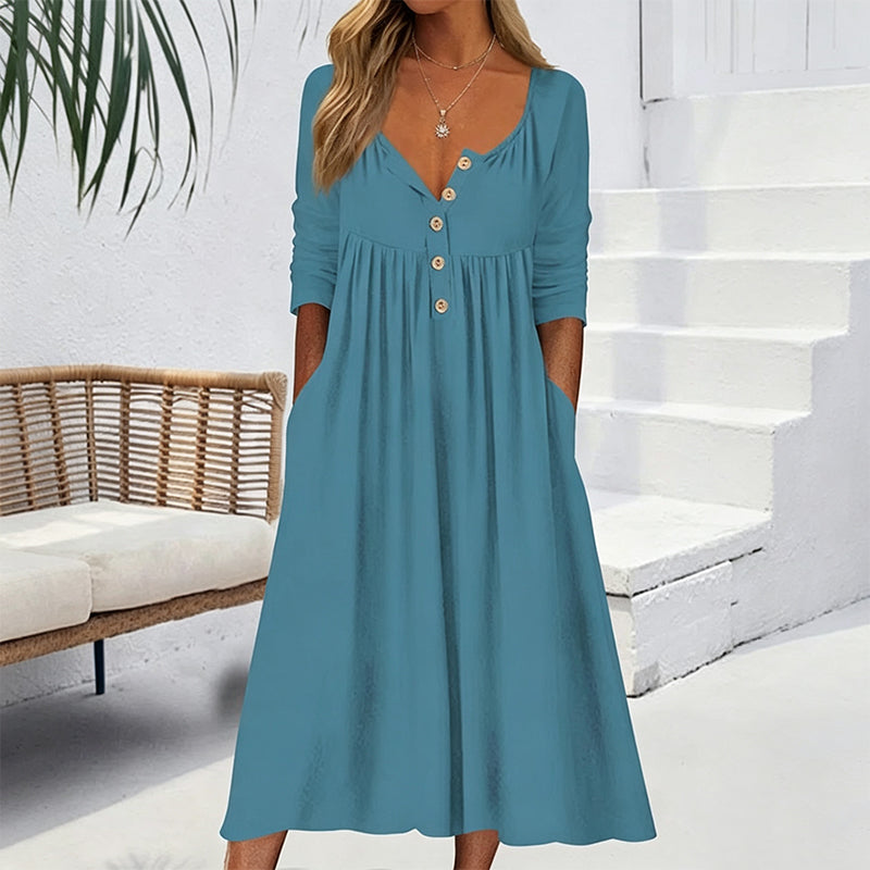 🌸💖Women's V-Neck Button Pleated Dress