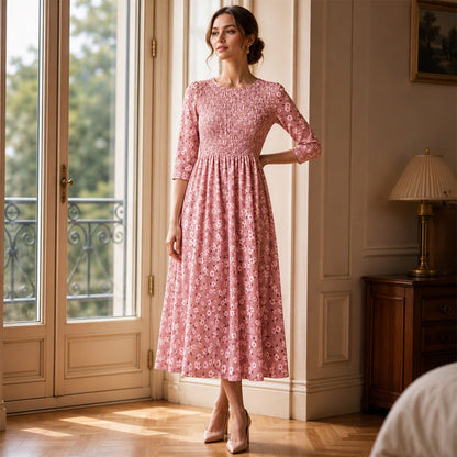💃Women's Smocked Floral Print Dress