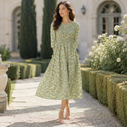 💃Women's Smocked Floral Print Dress
