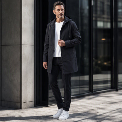 Men's Mid-Length Hooded Windbreaker Jacket