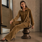 Women's Velvet Long Sleeve Shirt & Wide Leg Pants Set