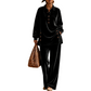 Women's Velvet Long Sleeve Shirt & Wide Leg Pants Set
