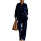 Women's Velvet Long Sleeve Shirt & Wide Leg Pants Set