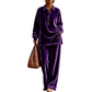 Women's Velvet Long Sleeve Shirt & Wide Leg Pants Set