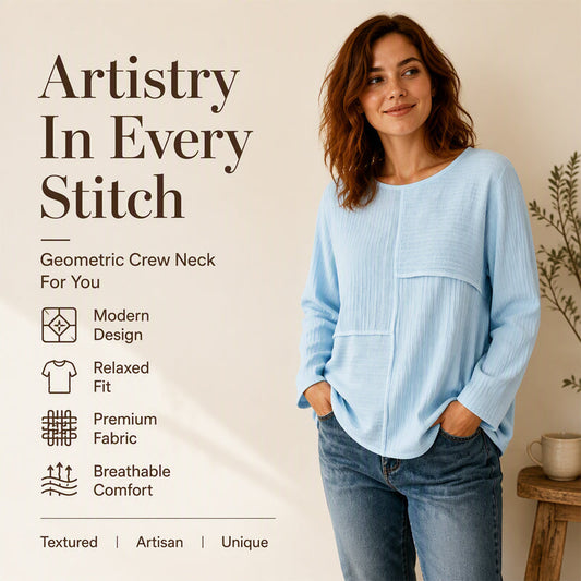 Women's Crewneck Textured Patchwork Top