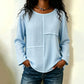 Women's Crewneck Textured Patchwork Top