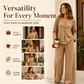 Women's V-Neck Long Sleeve Top & Wide-Leg Pants Set
