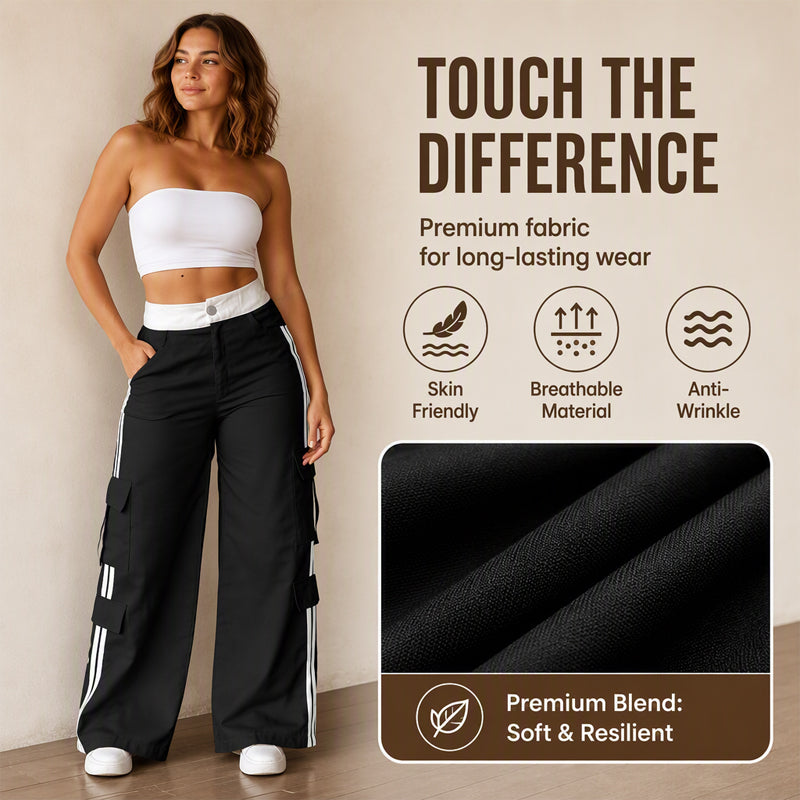 Women's Side Stripe Straight-Leg Cargo Pants