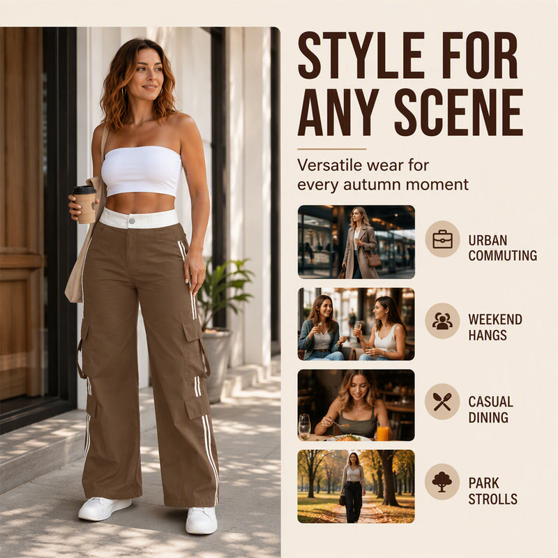 Women's Side Stripe Straight-Leg Cargo Pants