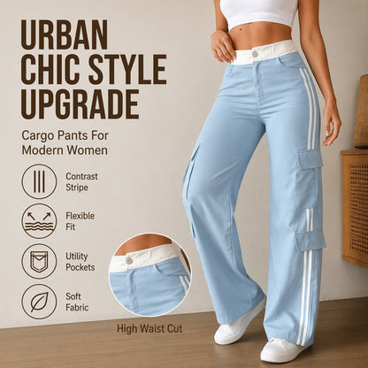 Women's Side Stripe Straight-Leg Cargo Pants