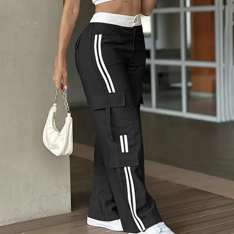 Women's Side Stripe Straight-Leg Cargo Pants