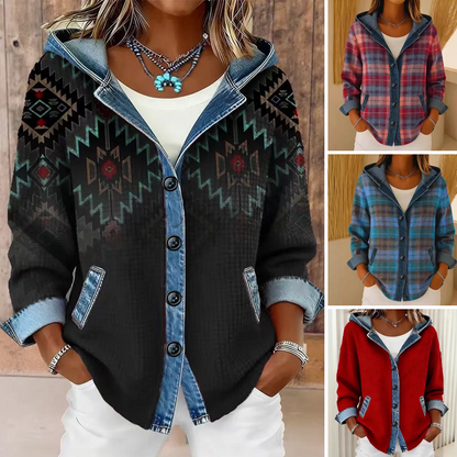 Women's Denim Patchwork Hooded Jacket