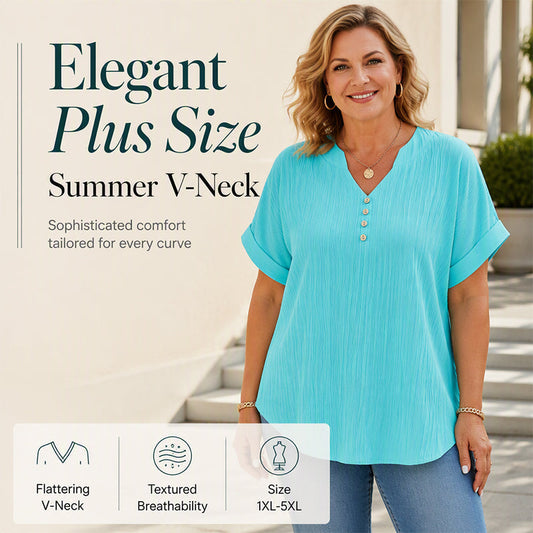 Women's Casual V-Neck Short Sleeve Textured Crinkle Top