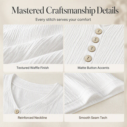 Women's Casual V-Neck Short Sleeve Textured Crinkle Top