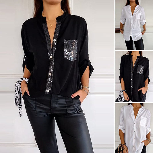 🔥Casual patchwork top with sequins