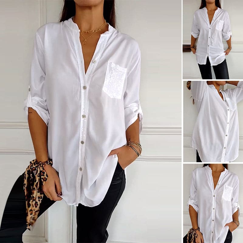 🔥Casual patchwork top with sequins