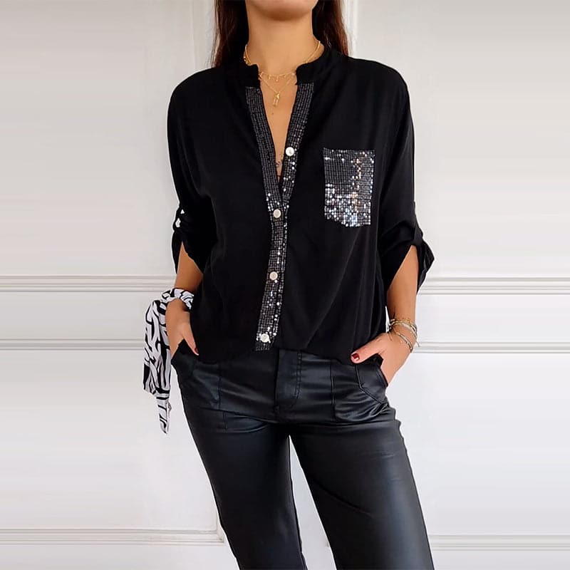 🔥Casual patchwork top with sequins