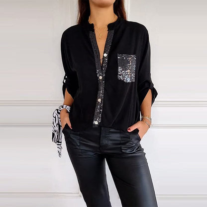 🔥Casual patchwork top with sequins