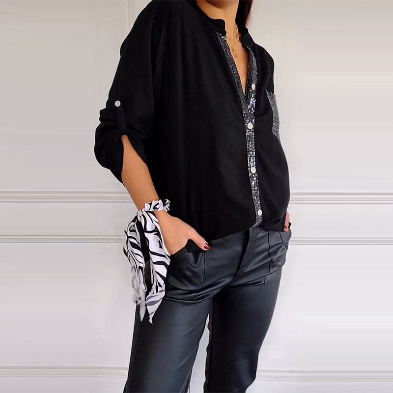 🔥Casual patchwork top with sequins